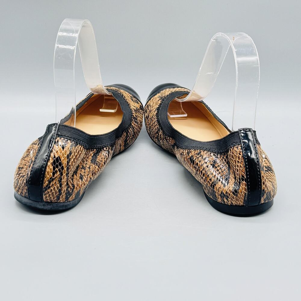 Cole Haan Shoes Womens 8.5 Brown Black Snake Print Ballet Flats Cap Toe Slip On - Picture 8 of 12